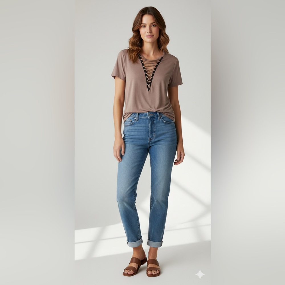 Express Taupe Lace-Up Blouse